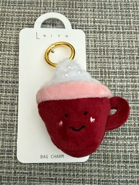 Leith Stuffed Latte Coffee Bag Charm Keychain Red Goldtone Multi-Color New w tag